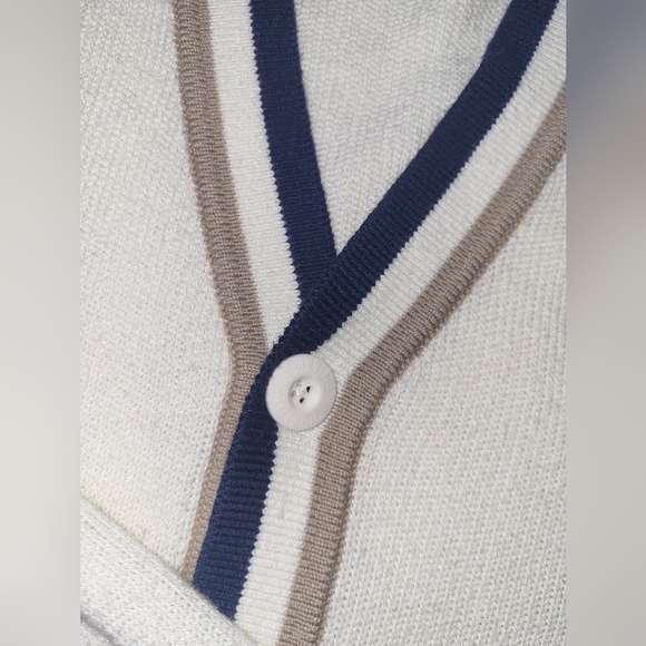Hollister Collegiate Style Cardigan Size Medium Cream Blue Preppy Retro - Picture 7 of 10